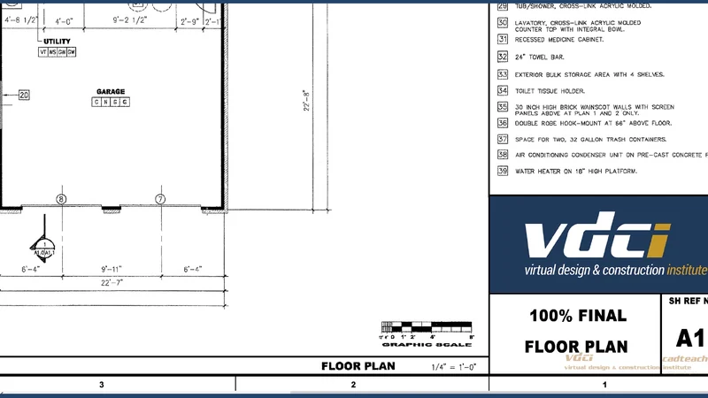 A completed construction floor plan sheet drafted in the program