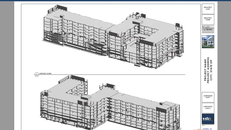 A 3D structural model of a building produced in the CAD/BIM program